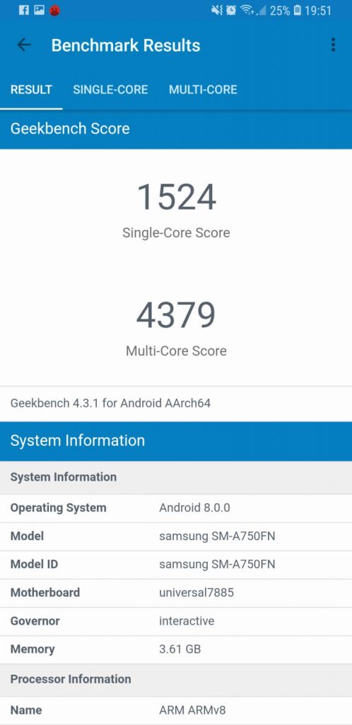 Recenzja Samsung Galaxy A7 (2018) - test możliwości samsungowej hatterii 21 Samsung Galaxy A7 benchmarki
