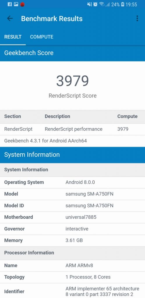 Recenzja Samsung Galaxy A7 (2018) - test możliwości samsungowej hatterii 22 Samsung Galaxy A7 benchmarki