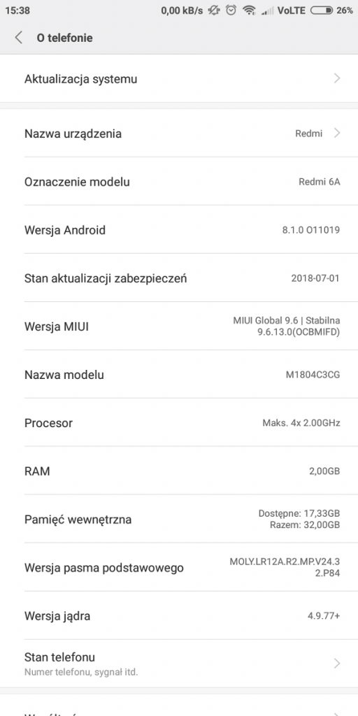 Recenzja Xiaomi Redmi 6A - całkiem niezłego budżetowca 16 xiaomi redmi 6a miui9
