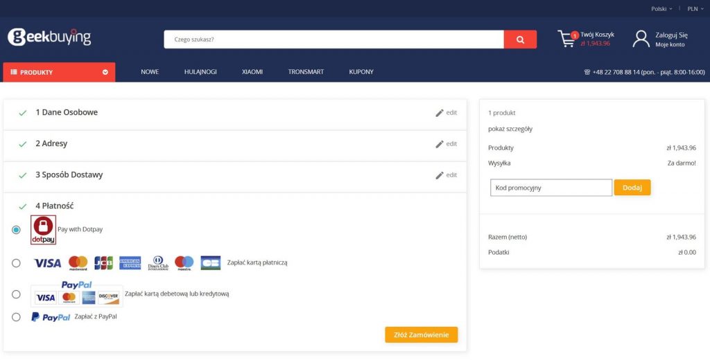 Zakupy w chińskim sklepie i płatności na raty? Geekbuying.pl pokazuje, że można! 12 płatność geekbuying.pl