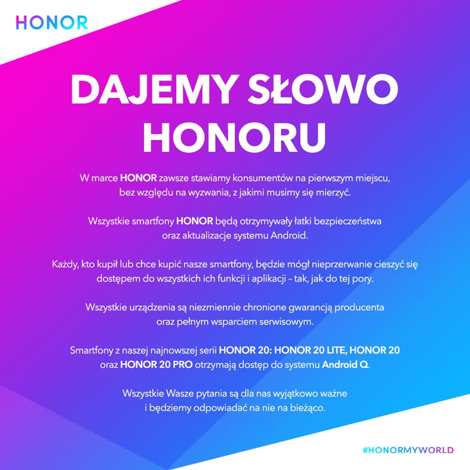 Honor obiecuje fanom wsparcie i aktualizacje do kolejnych wersji Androida