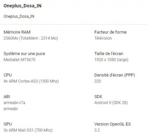 Specyfikacja OnePlus TV pojawiła się w sieci. Będzie MediaTek oraz 3 GB RAM-u