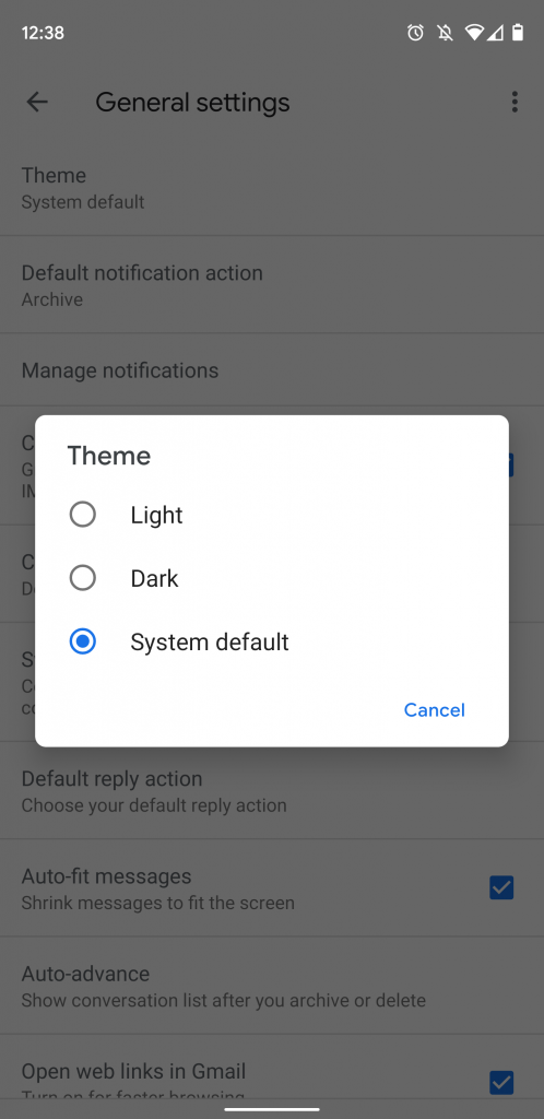 Gmail ciemny motyw
