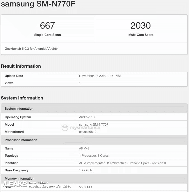 Samsung Galaxy Note 10 Lite pojawił się w Geekbench