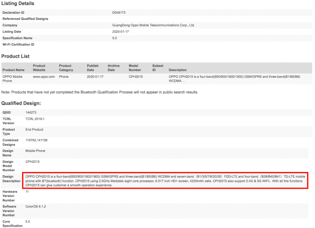 OPPO A31 (Reno S) otrzymuje certyfikat Bluetooth. Znamy specyfikację tego modelu! 11 OPPO A31 (Reno S) otrzymuje certyfikat Bluetooth. Znamy specyfikację tego modelu!