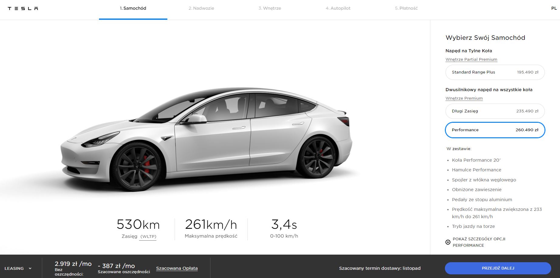 Tesla Model 3 polska cena