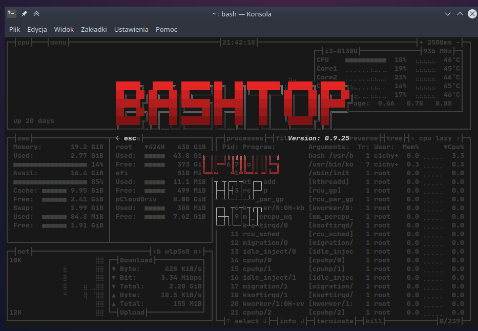 Bashtop to przepiękny i użyteczny menedżer zadań na systemy Linux i MacOS!