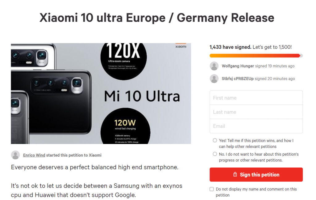 Fani Xiaomi chcą globalnej wersji Mi 10 Ultra. Z tej okazji powstała specjalna petycja!