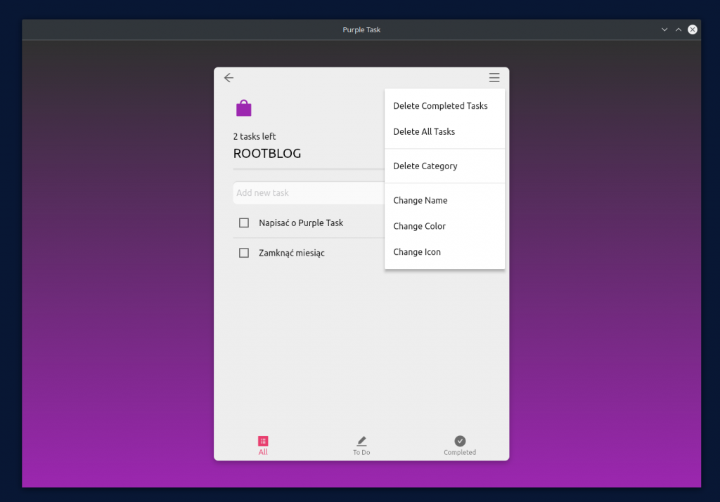 Purple Task to prosty i przejrzysty menedżer zadań do zrobienia na Linuxa