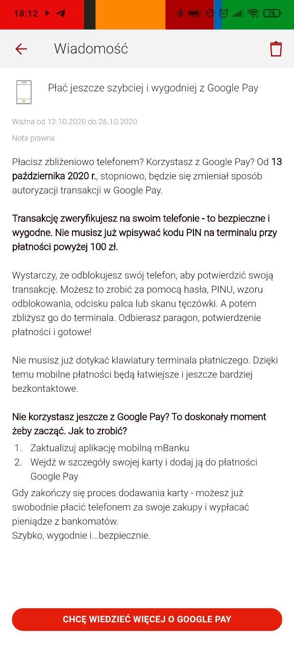 Jesteś klientem mBanku? Płatność Google Pay potwierdzisz na smartfonie!