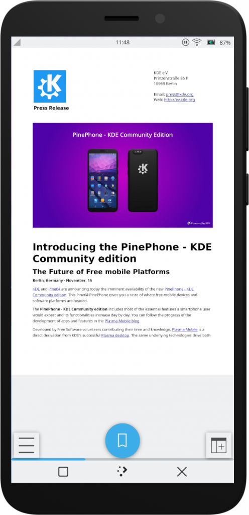 PinePhone KDE to smartfon działający pod kontrolą systemu Plasma Mobile!