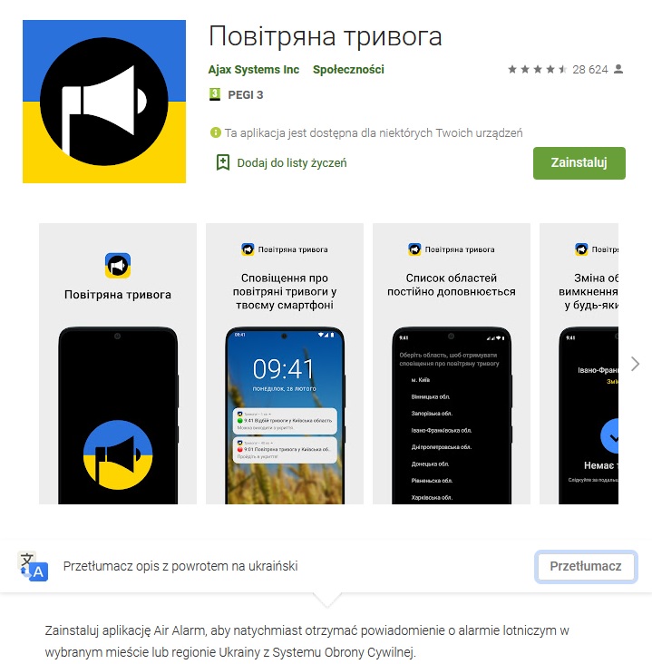 Google będzie wysyłać ostrzeżenia przed nalotami na terenie Ukrainy