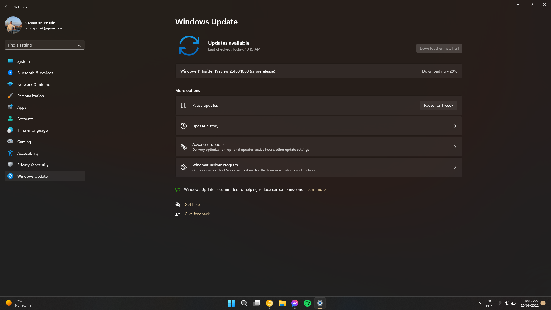 Windows 11 Insider Preview - Build 25188 - Pobieranie aktualizacji w Windows Update