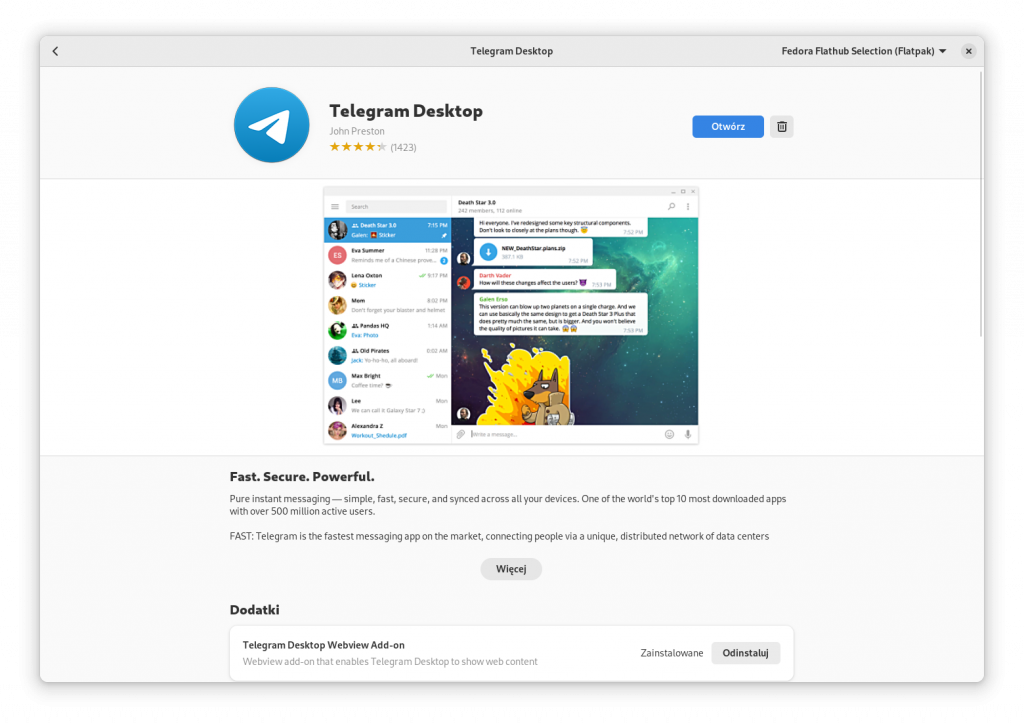 Telegram w GNOME Software
