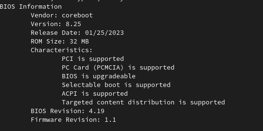 Coreboot 4.19 zainstalowany