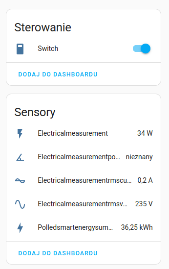 Dostępne sensory i encje