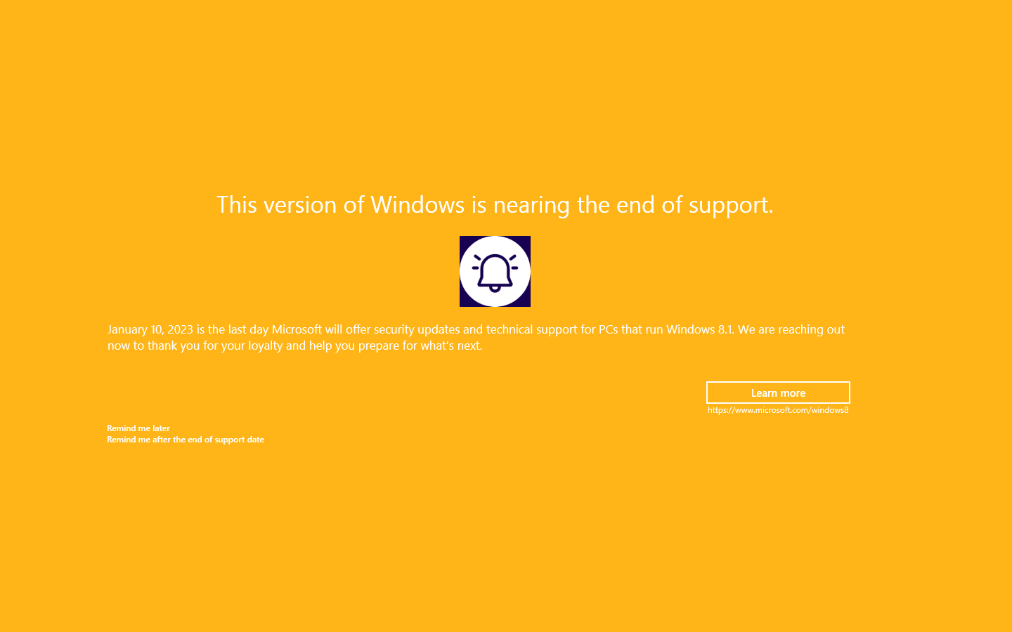 Windows 8.1 - Informacja o zbliżającym się zakończeniu wsparcia