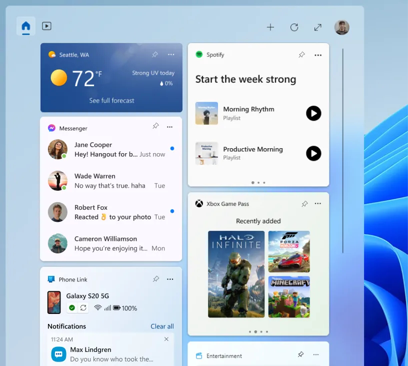 Windows 11 doda nowe widżety dla Spotify, Game Pass i Messengera