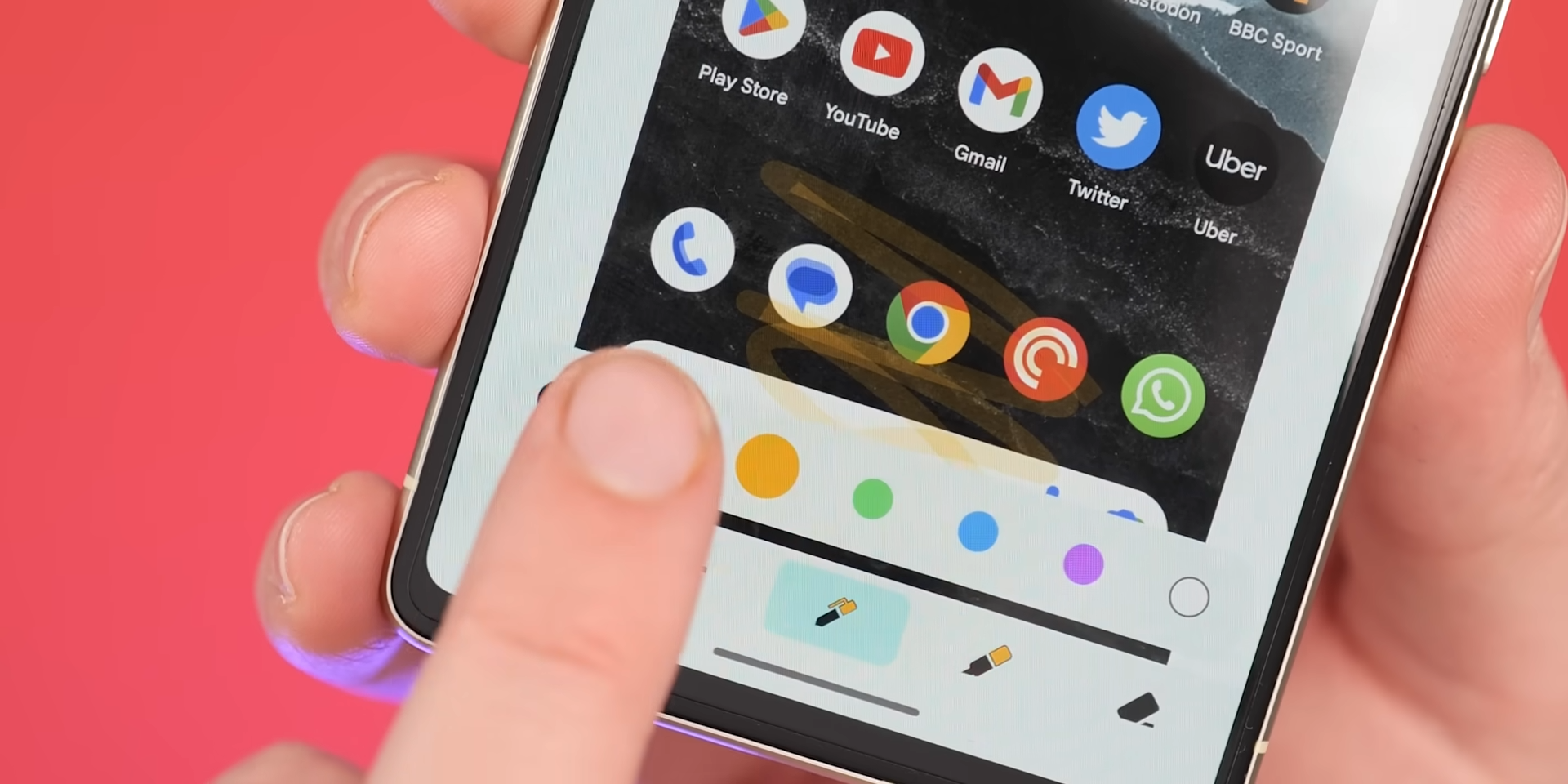 Android 14 Beta 1 - Wybrany kolor na ikonach pisaków przy edycji screenshot-ów