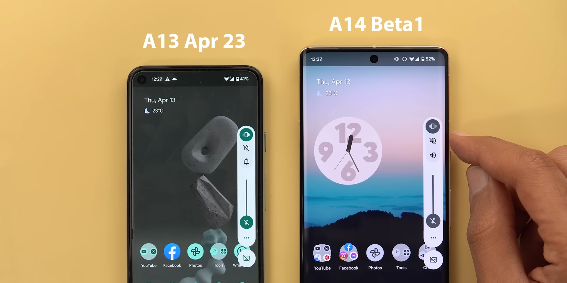 Android 14 Beta 1 - Ikona głośnika w przyciskach profilów dźwięku