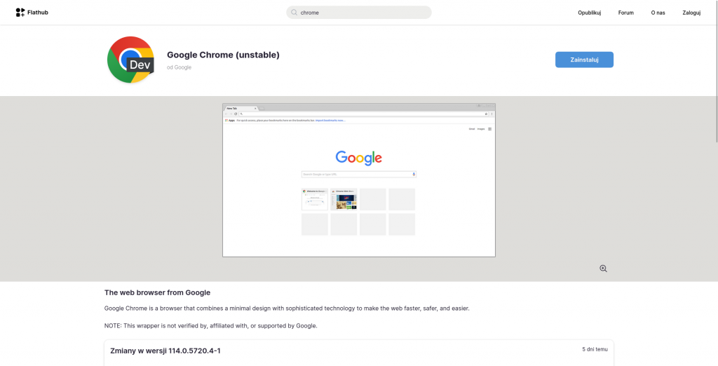 Google Chrome Dev w Flathub