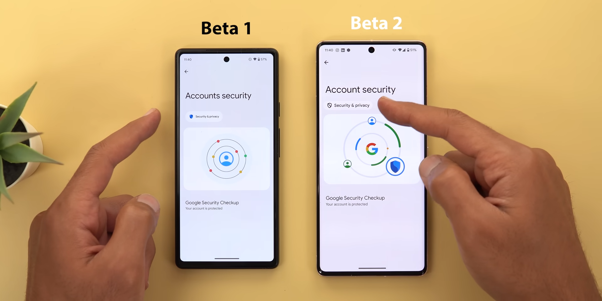 Android 14 Beta 2 - Zmieniony symboliczny obrazek i przycisk w sekcji Account security w ustawieniach