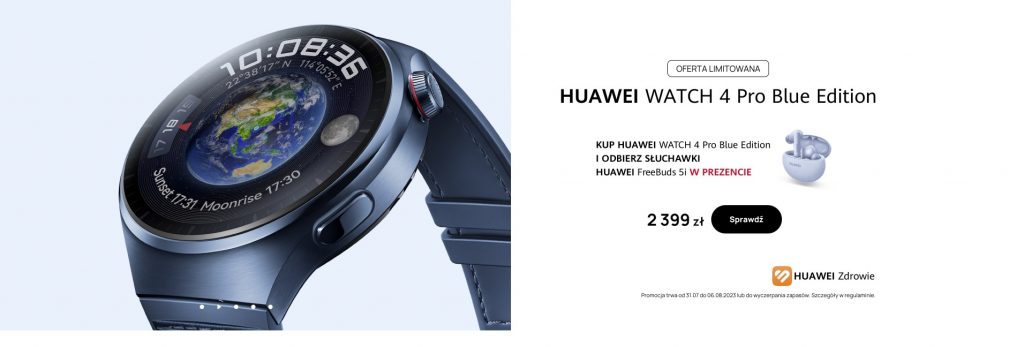 Huawei Watch 4 Pro Blue Edition dostępny w promocji z atrakcyjnym prezentem!