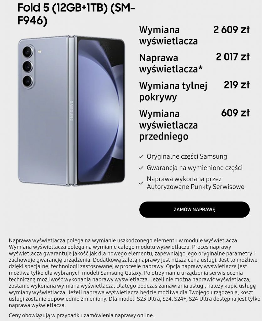 Ile będzie kosztować wymiana wyświetlacza w telefonie Samsung Galaxy Z Fold 6? 11 Wymiana wyświetlacza