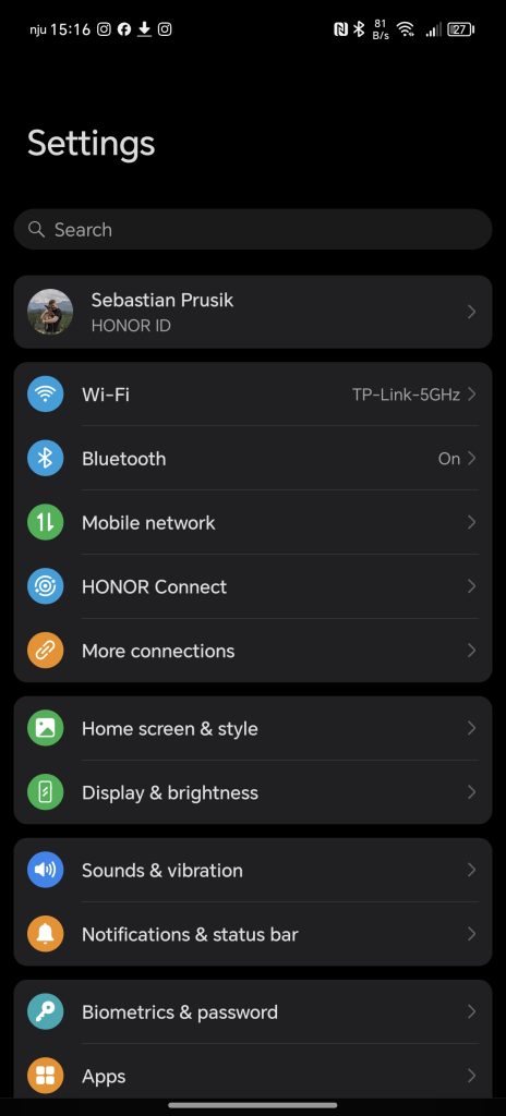 HONOR 200 Pro - Recenzja 70 HONOR 200 Pro - Ustawienia
