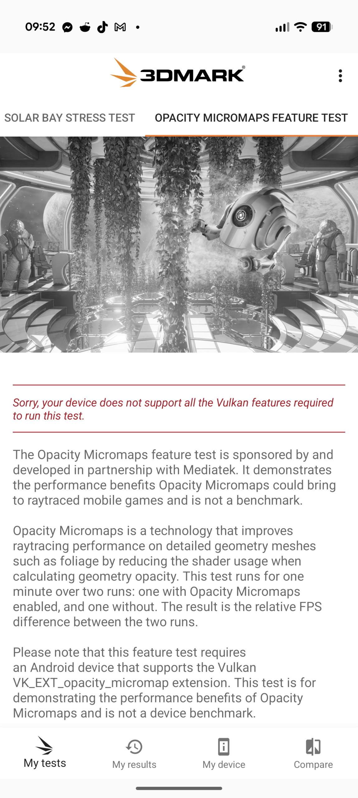 Google Pixel 10 Pro XL - Recenzja 42 Google Pixel 10 Pro XL - 3DMark 2.6.5005 - Opacity Micromap Feature Test (Test niedostępny)