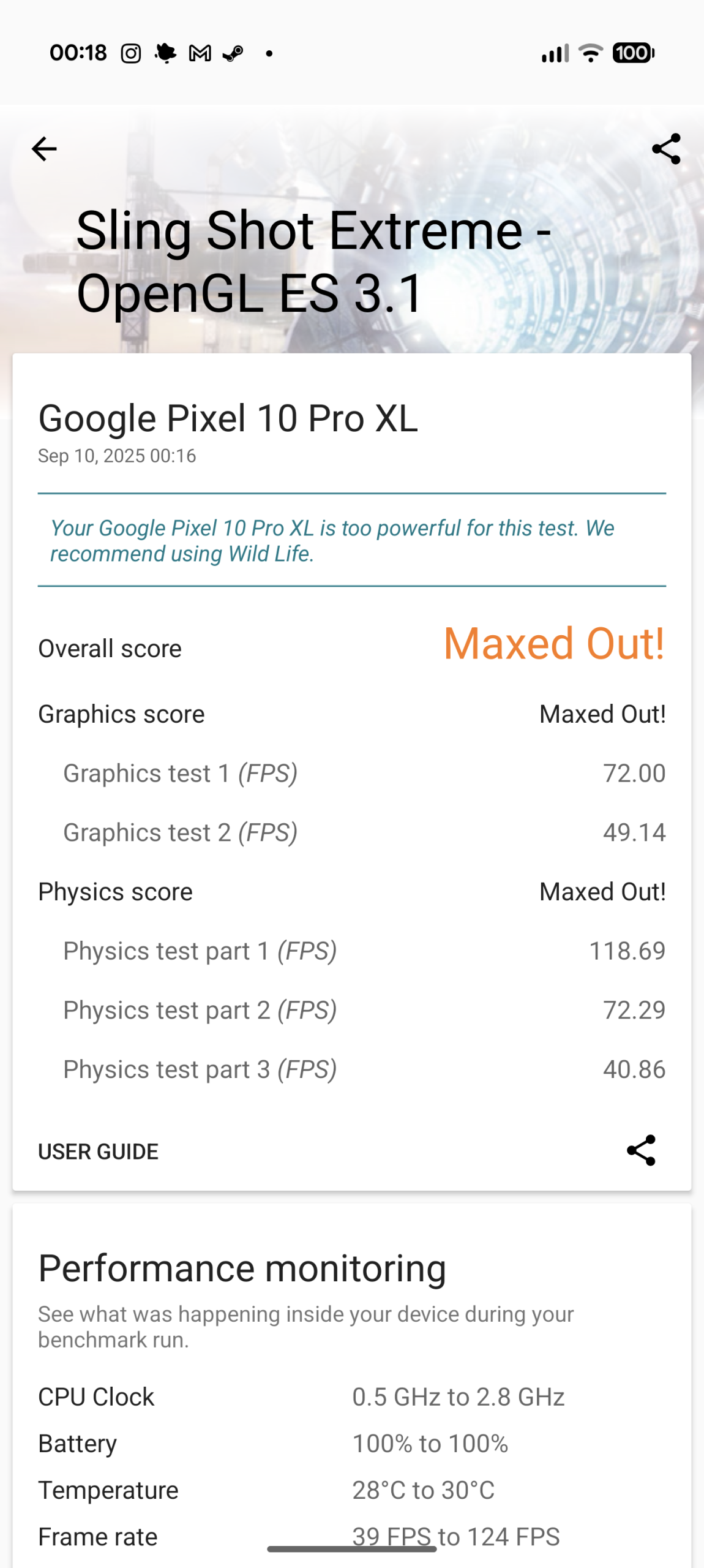 Google Pixel 10 Pro XL - Recenzja 30 Google Pixel 10 Pro XL - 3DMark 2.6.5005 - Sling Shot Extreme - OpenGL ES 3.1
