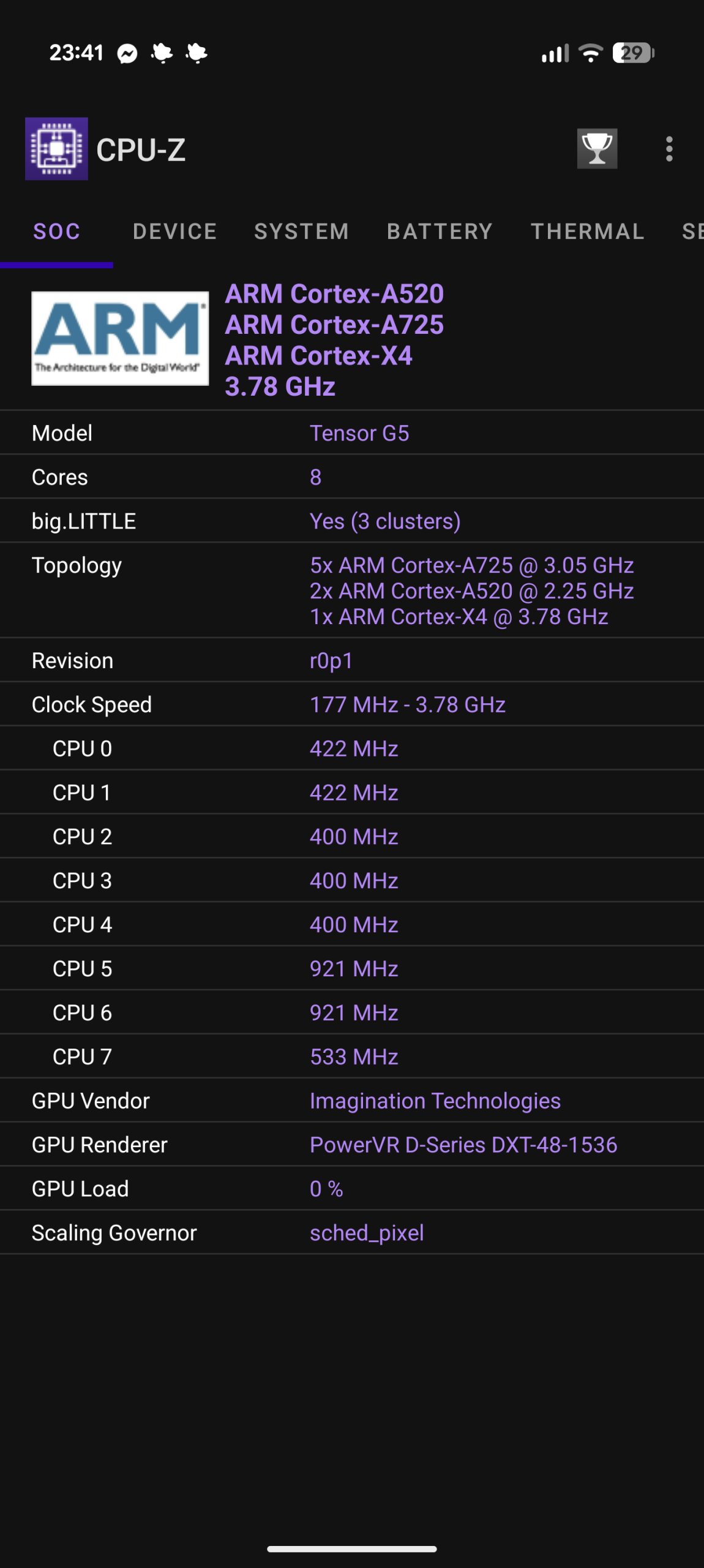 Google Pixel 10 Pro XL - Recenzja 51 Google Pixel 10 Pro XL - CPU-Z 1.52