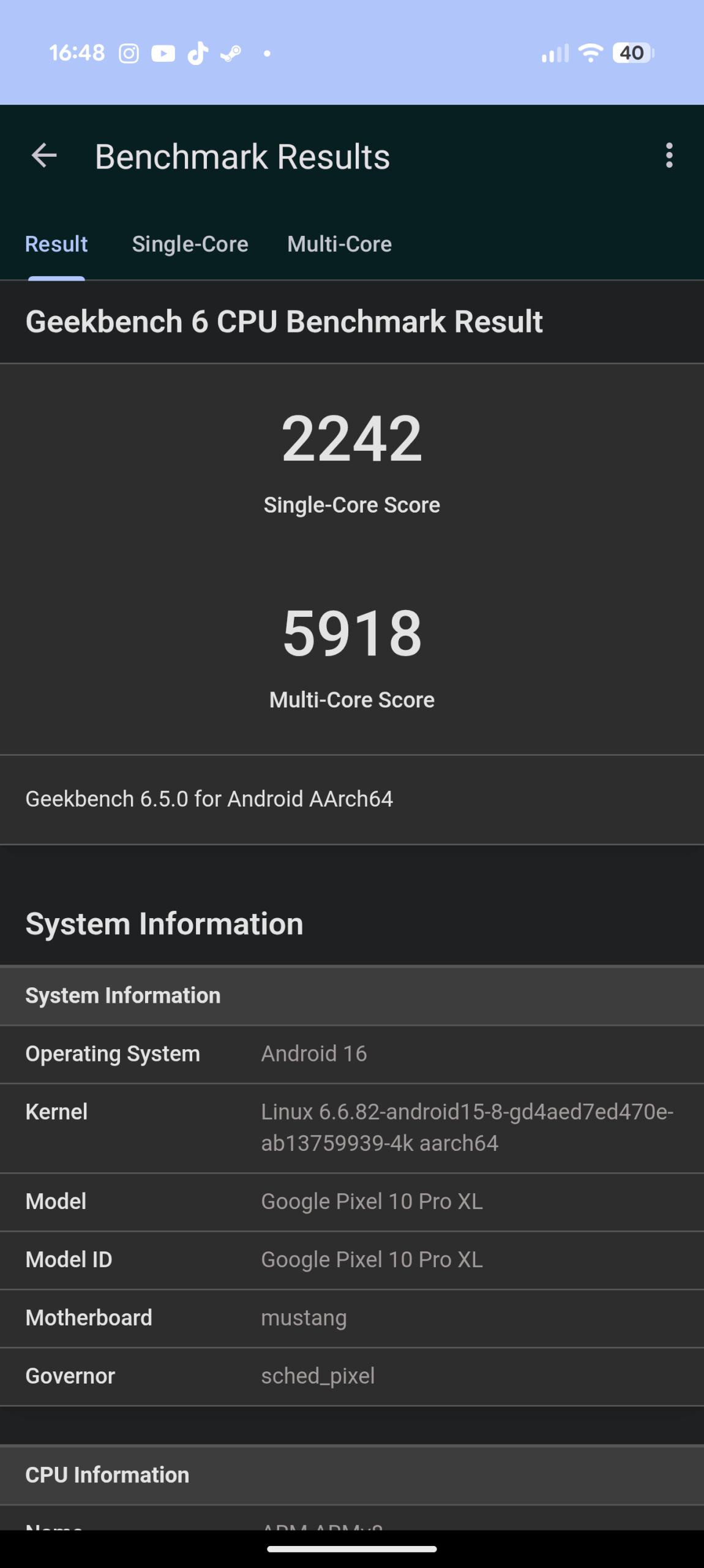 Google Pixel 10 Pro XL - Recenzja 46 Google Pixel 10 Pro XL - Geekbench 6.5.0 - CPU Benchmark