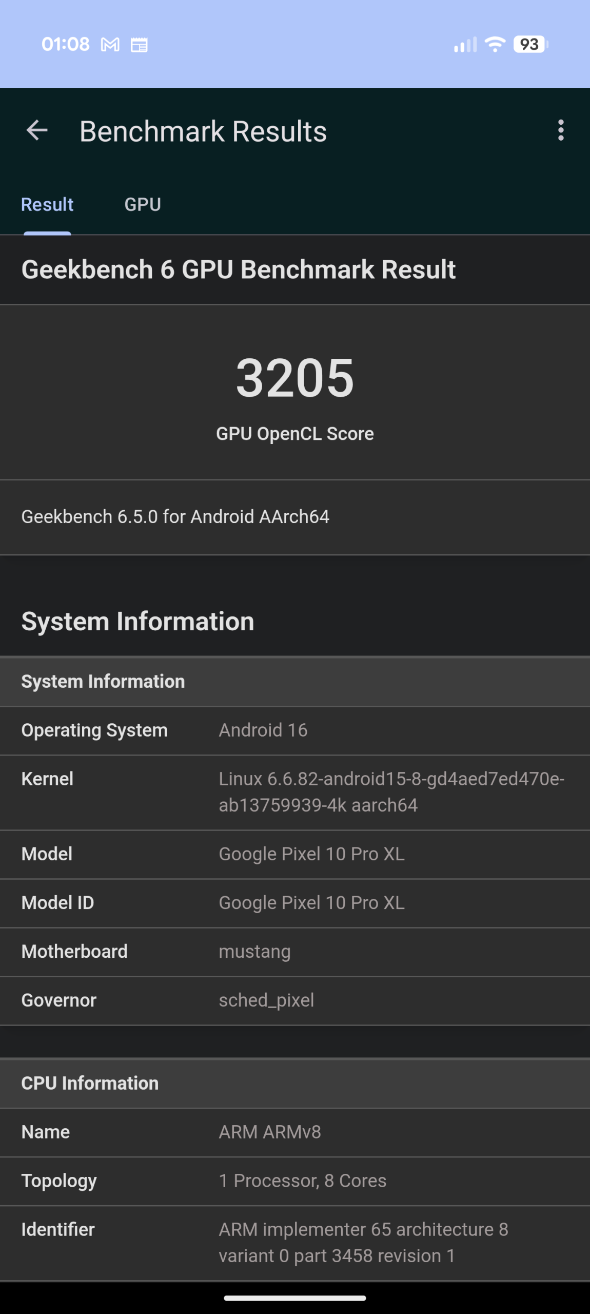 Google Pixel 10 Pro XL - Recenzja 47 Google Pixel 10 Pro XL - Geekbench 6.5.0 - GPU Benchmark - OpenCL