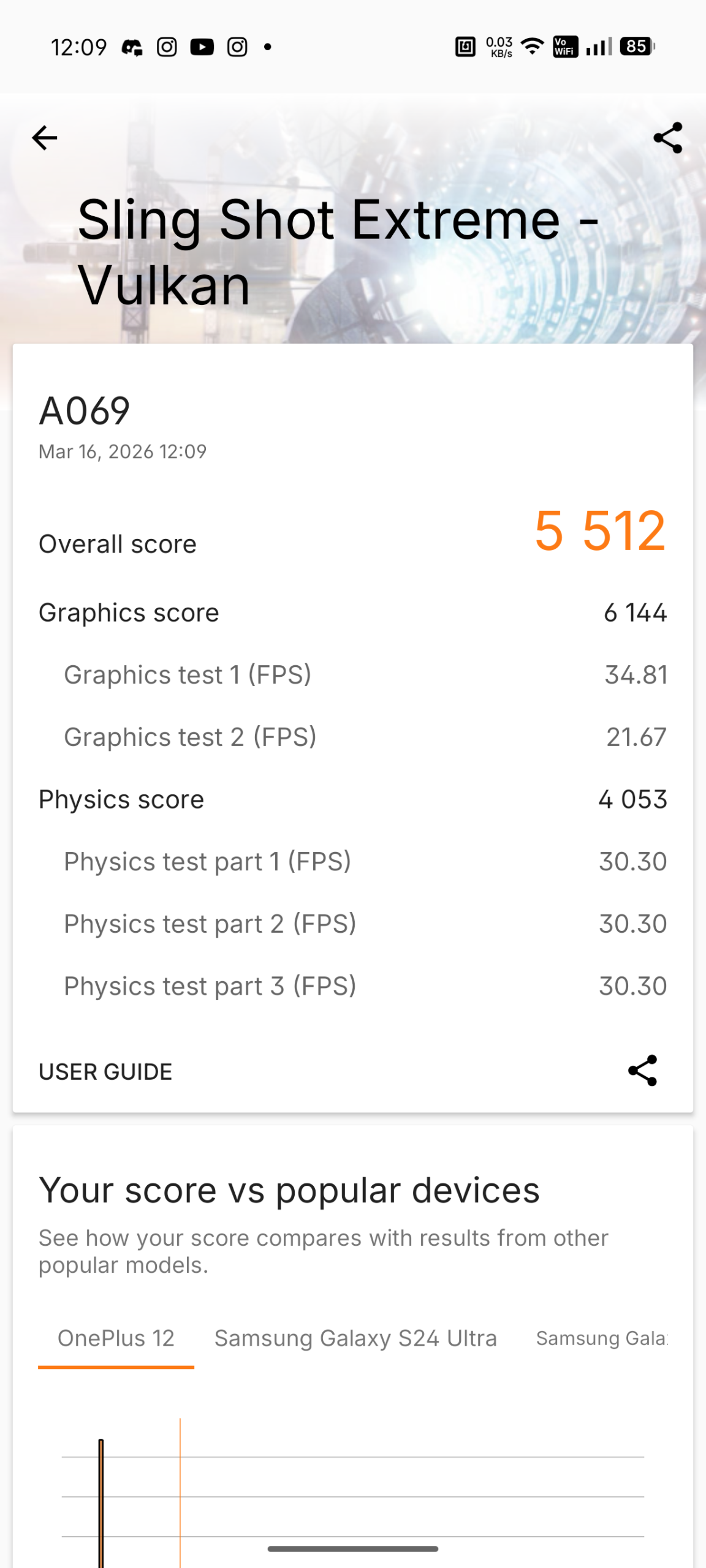 Nothing Phone (4a) - Recenzja 31 Nothing Phone (4a) - 3DMark 2.6.5025 - Sling Shot Extreme - Vulkan