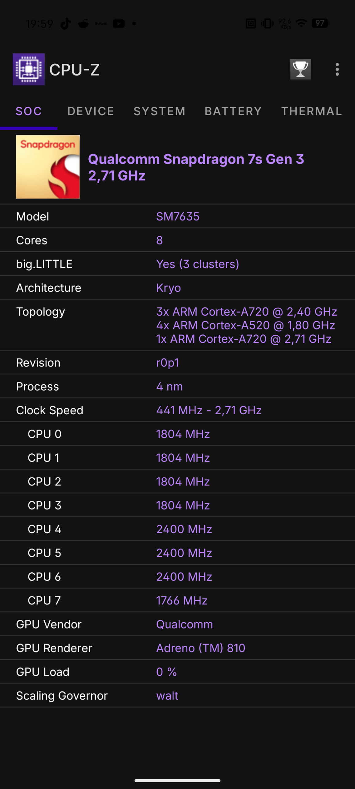 Nothing Phone (4a) - Recenzja 53 Nothing Phone (4a) - CPU-Z 1.55