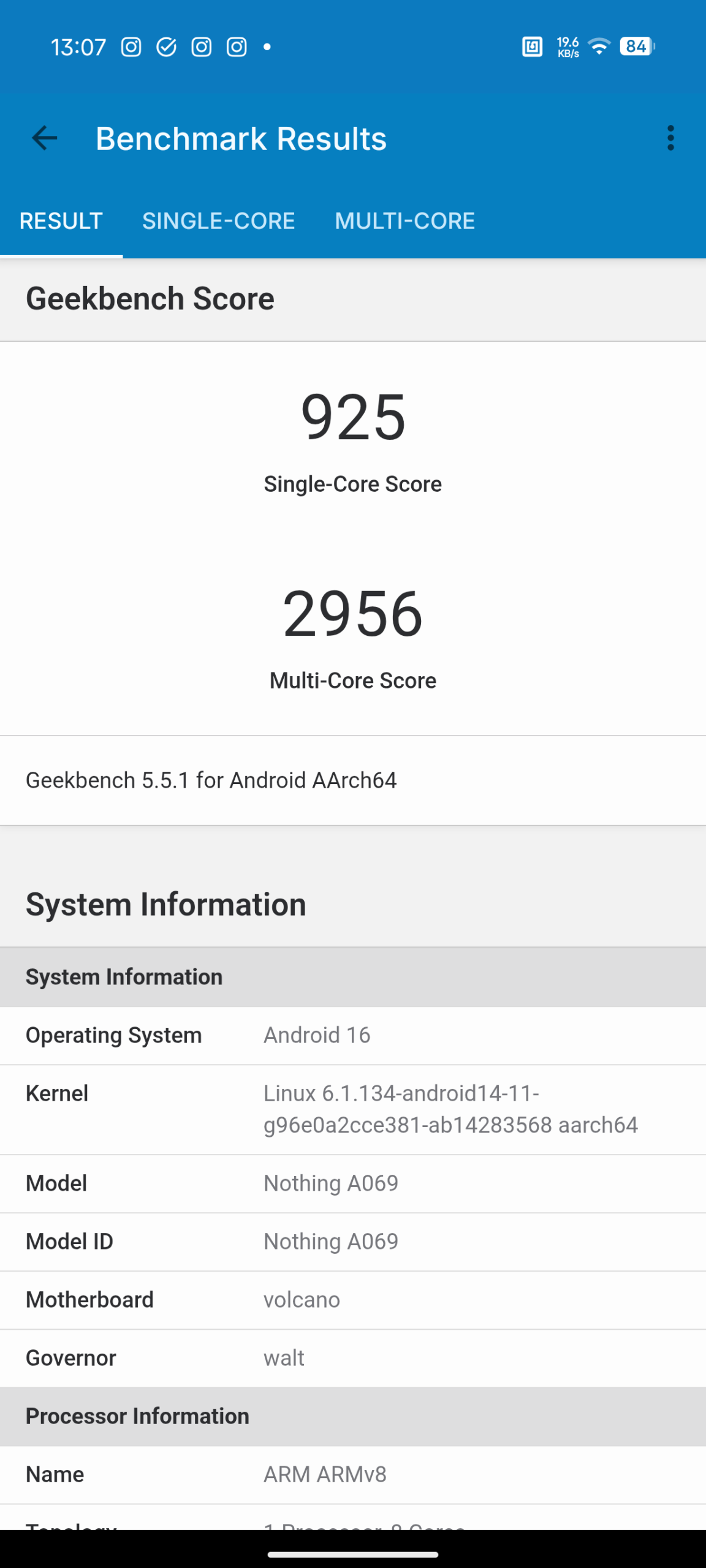 Nothing Phone (4a) - Recenzja 43 Nothing Phone (4a) - Geekbench 5.5.1 - CPU Benchmark