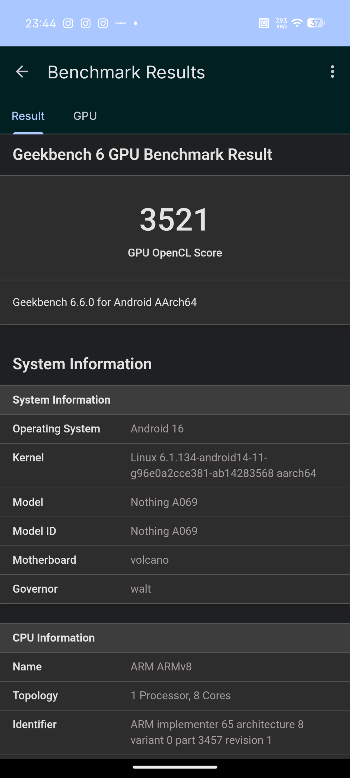Nothing Phone (4a) - Recenzja 47 Nothing Phone (4a) - Geekbench 6.6.0 - GPU Benchmark - OpenCL