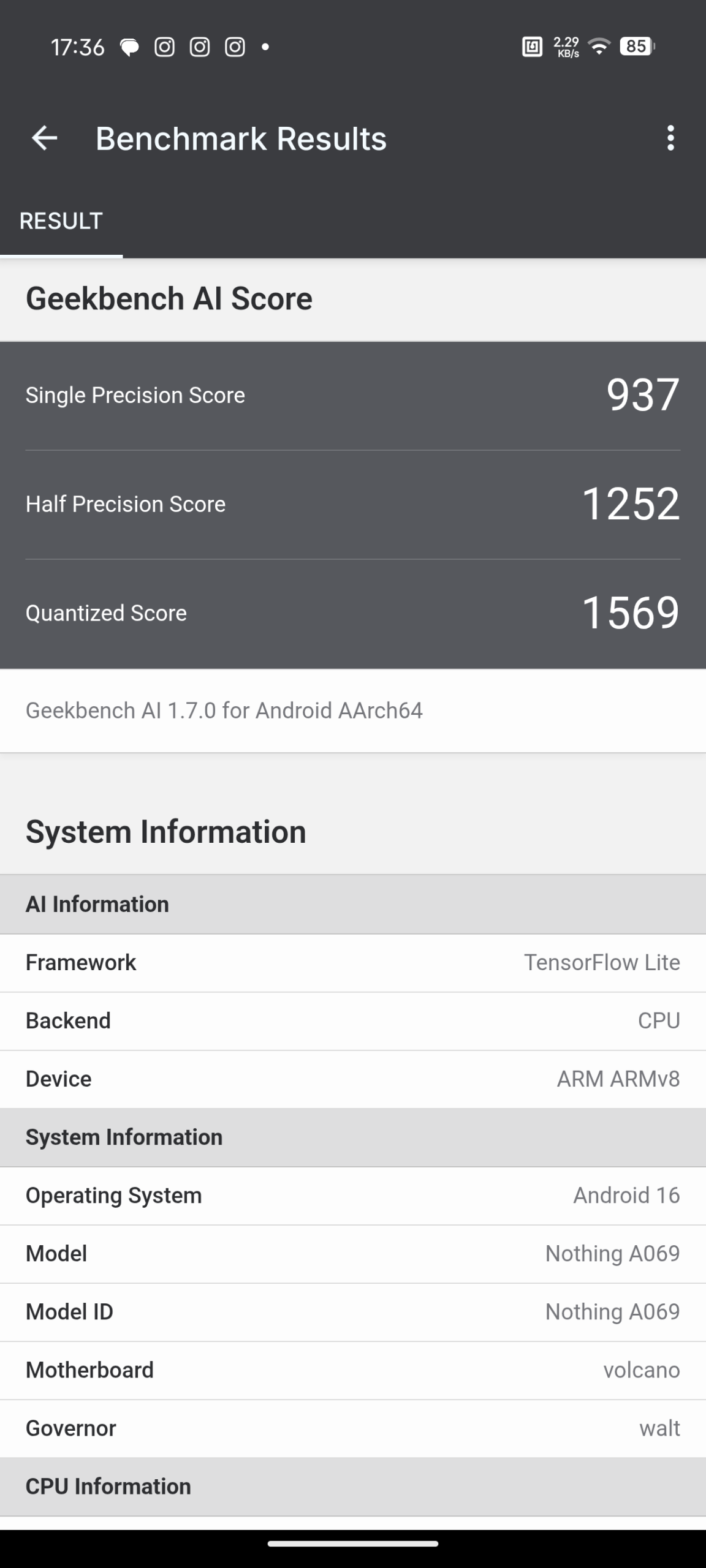 Nothing Phone (4a) - Recenzja 49 Nothing Phone (4a) - Geekbench AI 1.7.0 - TensorFlow Lite - CPU
