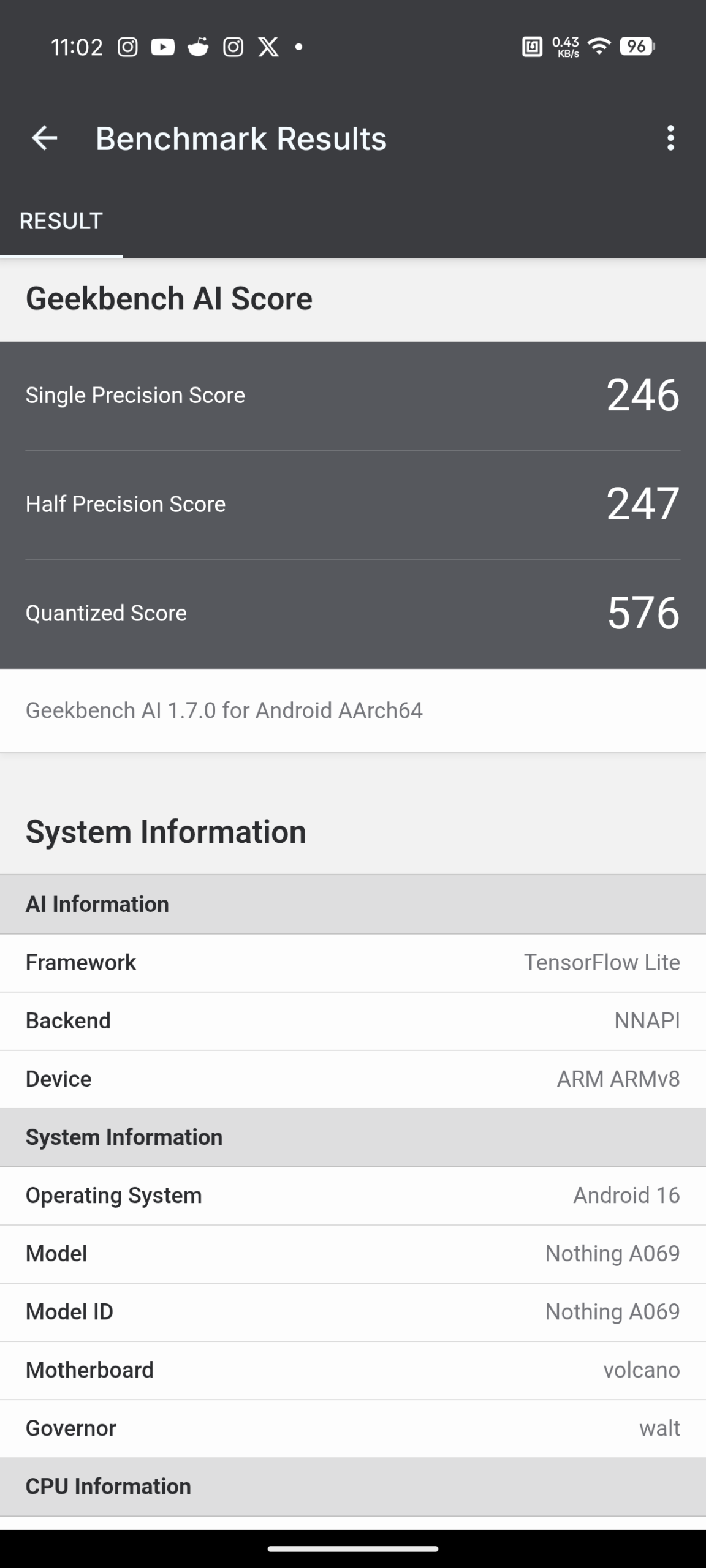 Nothing Phone (4a) - Recenzja 51 Nothing Phone (4a) - Geekbench AI 1.7.0 - TensorFlow Lite - NNAPI