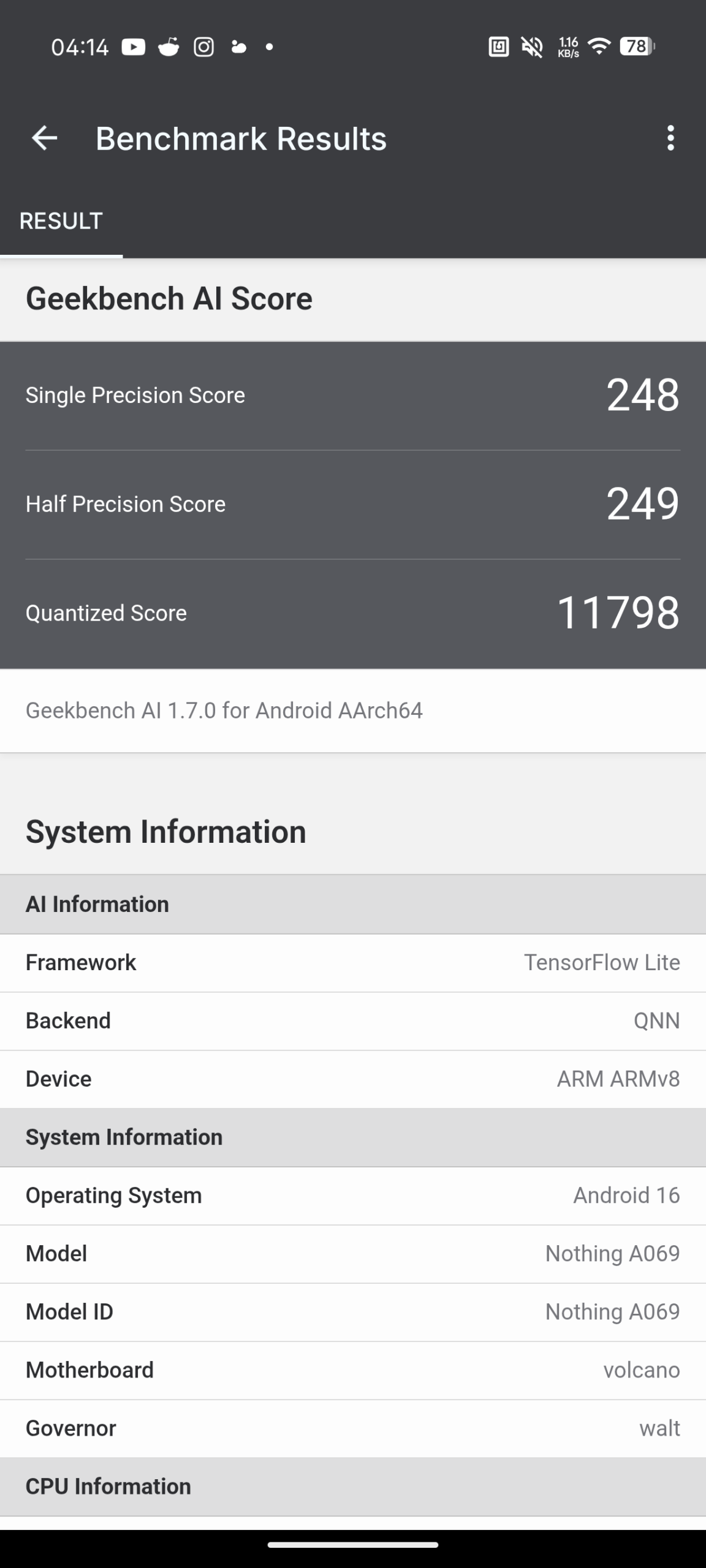 Nothing Phone (4a) - Recenzja 52 Nothing Phone (4a) - Geekbench AI 1.7.0 - TensorFlow Lite - QNN