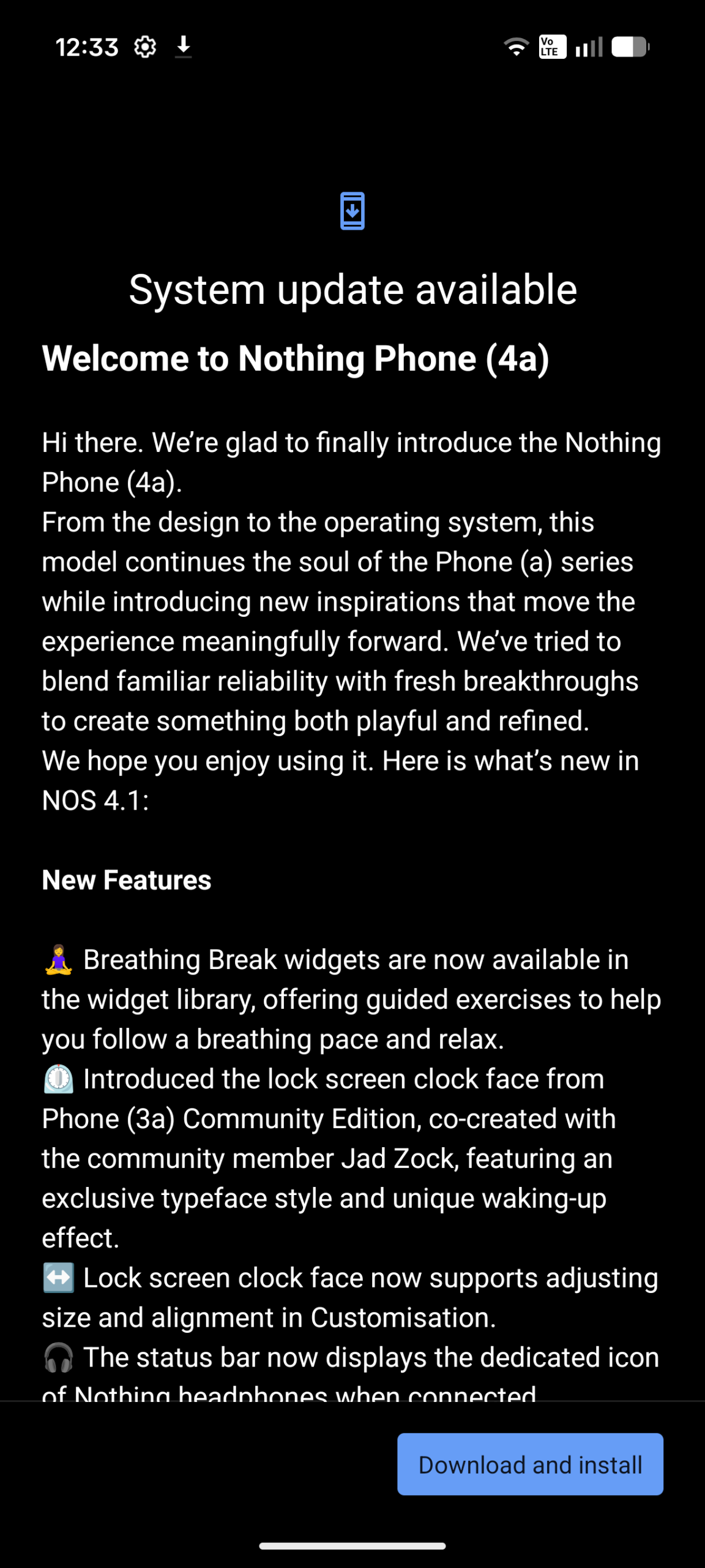 Nothing Phone (4a) - Recenzja 61 Nothing Phone (4a) - Dostępna aktualizacja systemu #1 (Android 16; Nothing OS 4.1 - Frogger-B4.1-260204-2218-EEA)