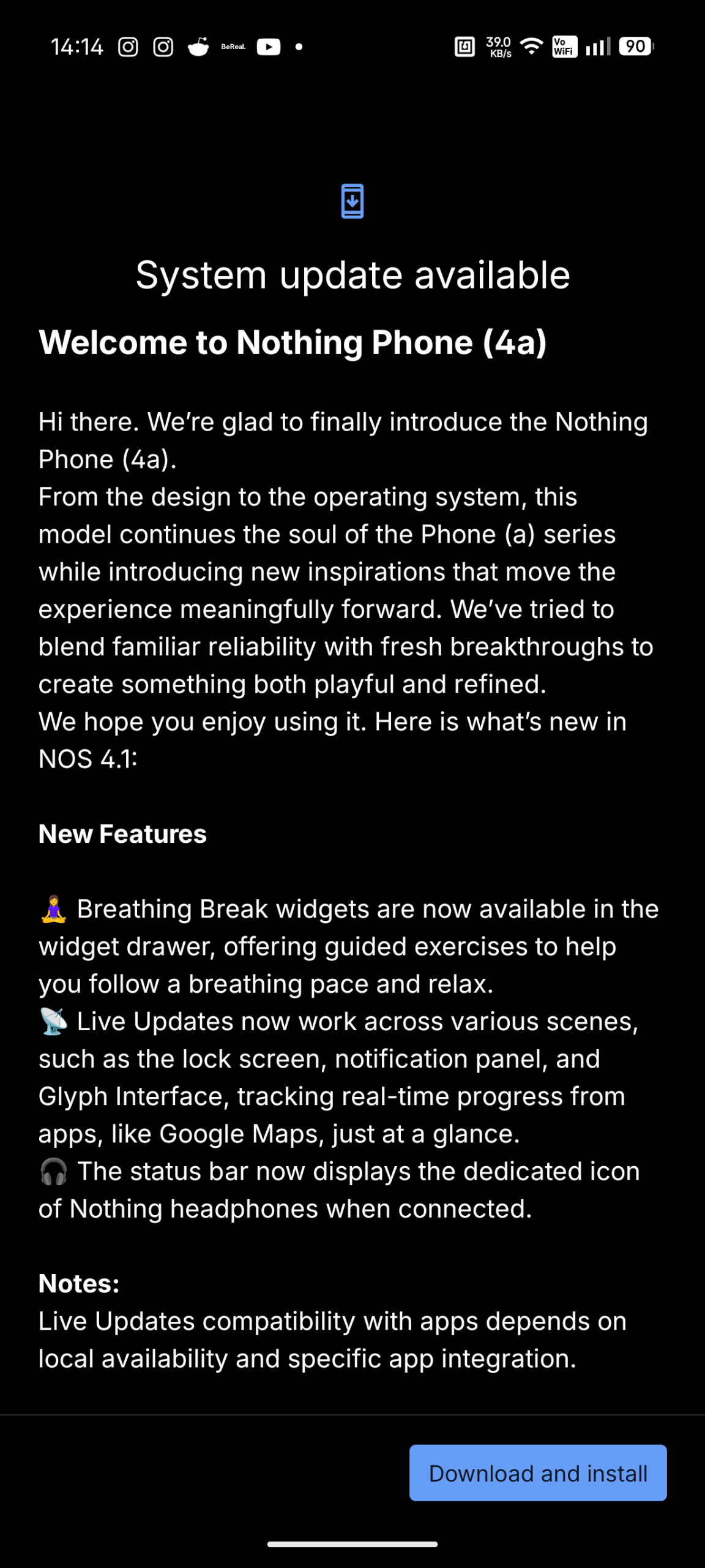 Nothing Phone (4a) - Recenzja 67 Nothing Phone (4a) - Dostępna aktualizacja systemu #2 (Android 16; Nothing OS 4.1 - Frogger-B4.1-260309-1830-EEA)