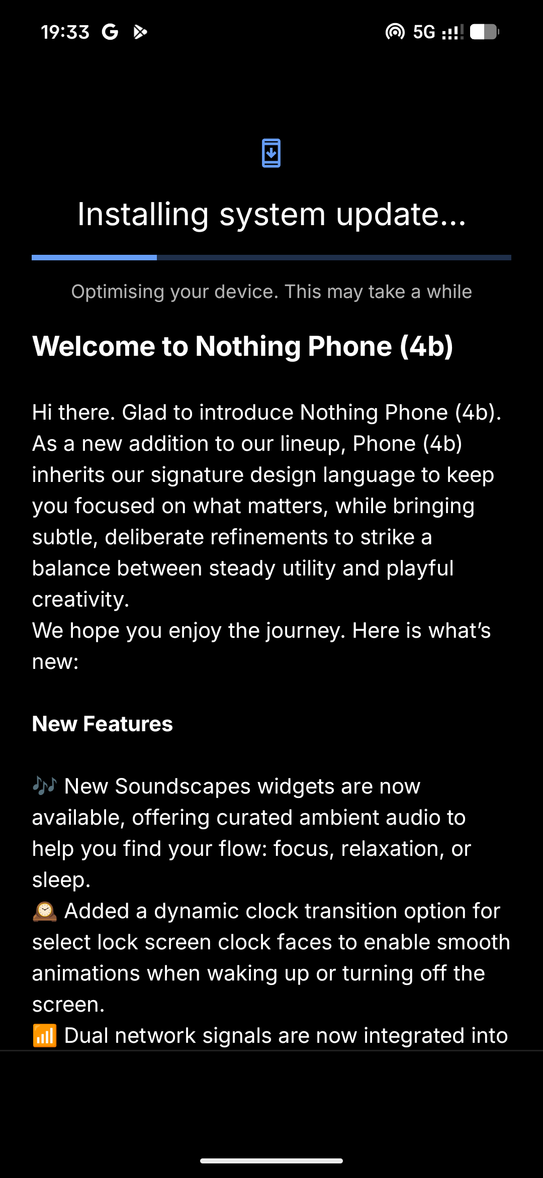 Nothing Phone (4b) - Recenzja 68 Nothing Phone (4b) - Optymalizowanie urządzenia do aktualizacji systemu #1 (Android 16; Nothing OS 4.1 - SuperContra-B4.1-260618-1034)