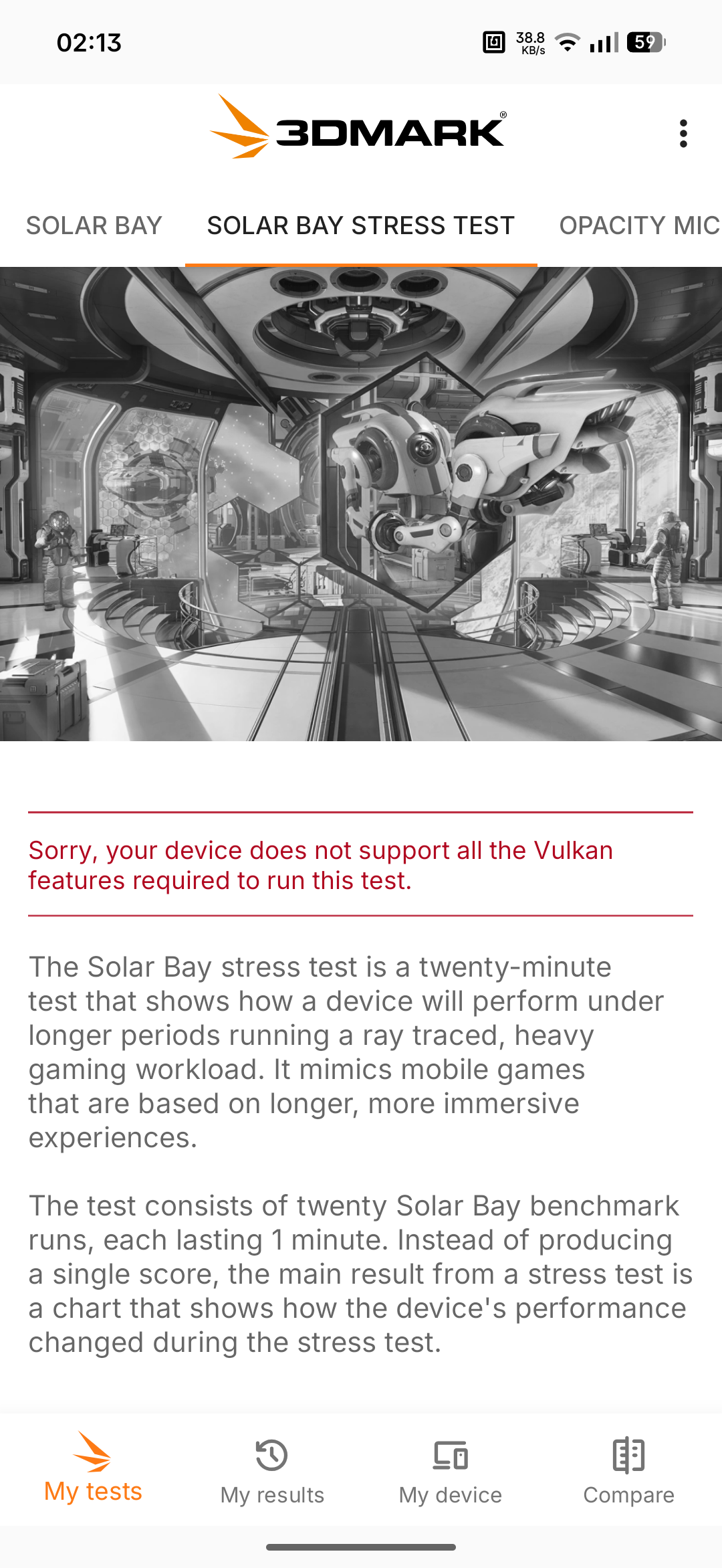 Nothing Phone (4b) - Recenzja 37 Nothing Phone (4b) - 3DMark 2.6.5056 - Solar Bay Stress Test (Test niedostępny)