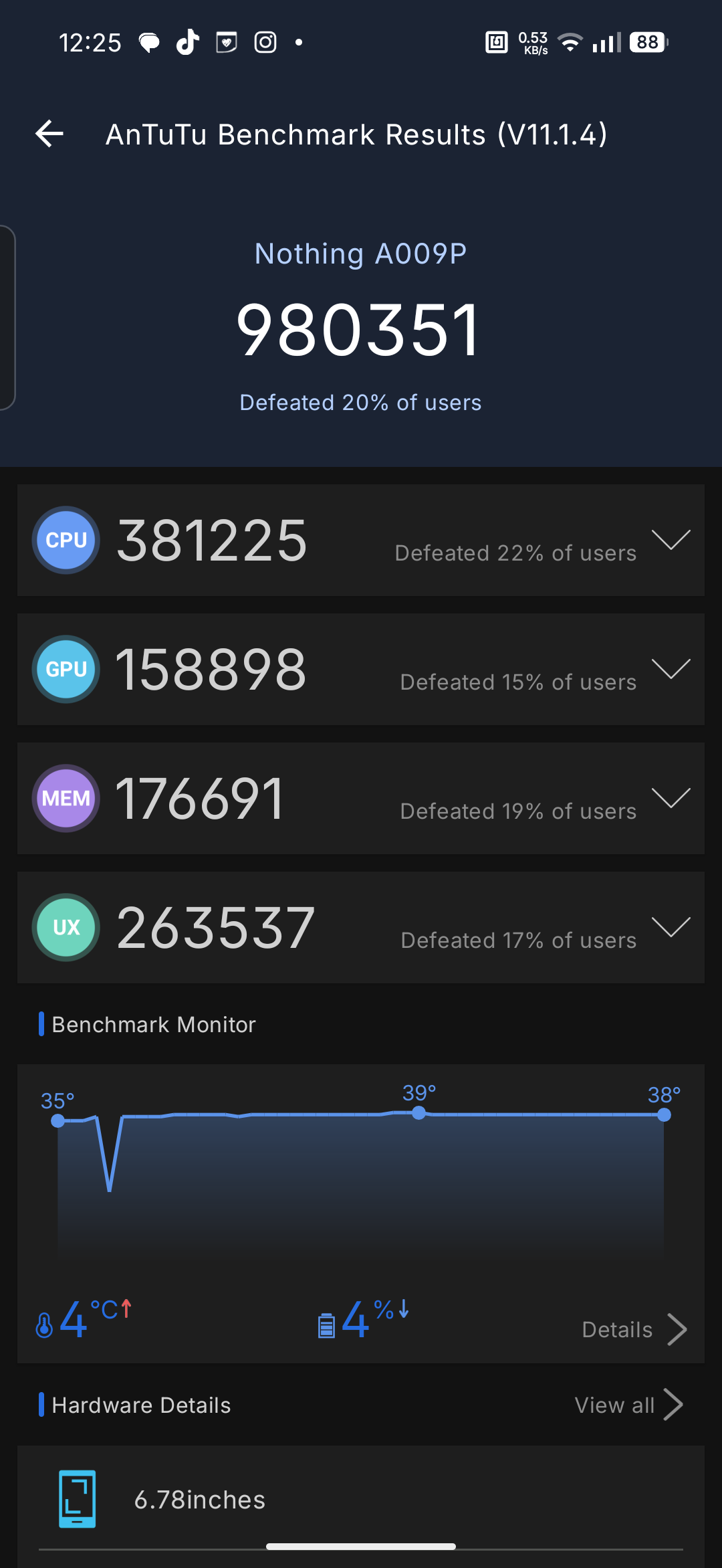 Nothing Phone (4b) - Recenzja 26 Nothing Phone (4b) - AnTuTu Benchmark 11.1.4