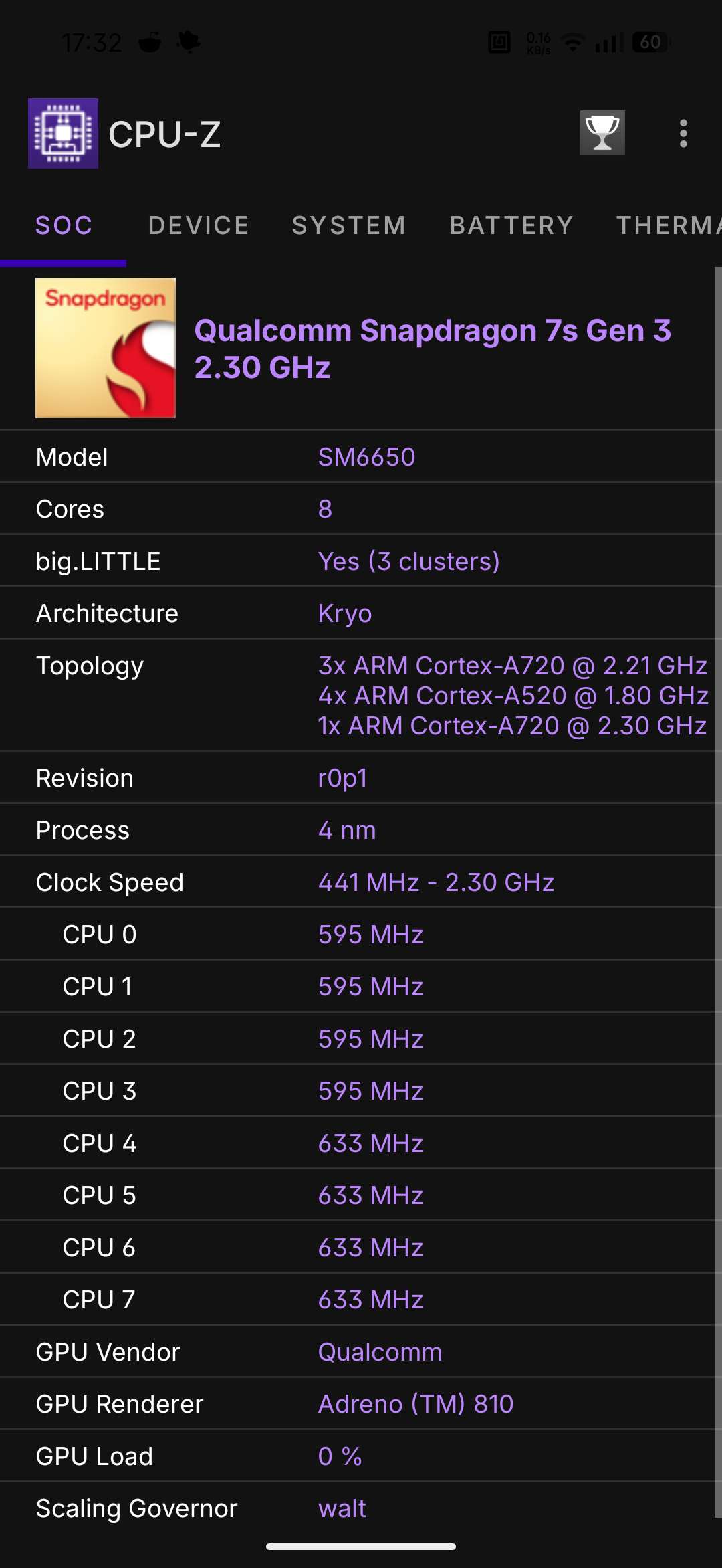 Nothing Phone (4b) - Recenzja 56 Nothing Phone (4b) - CPU-Z 1.60