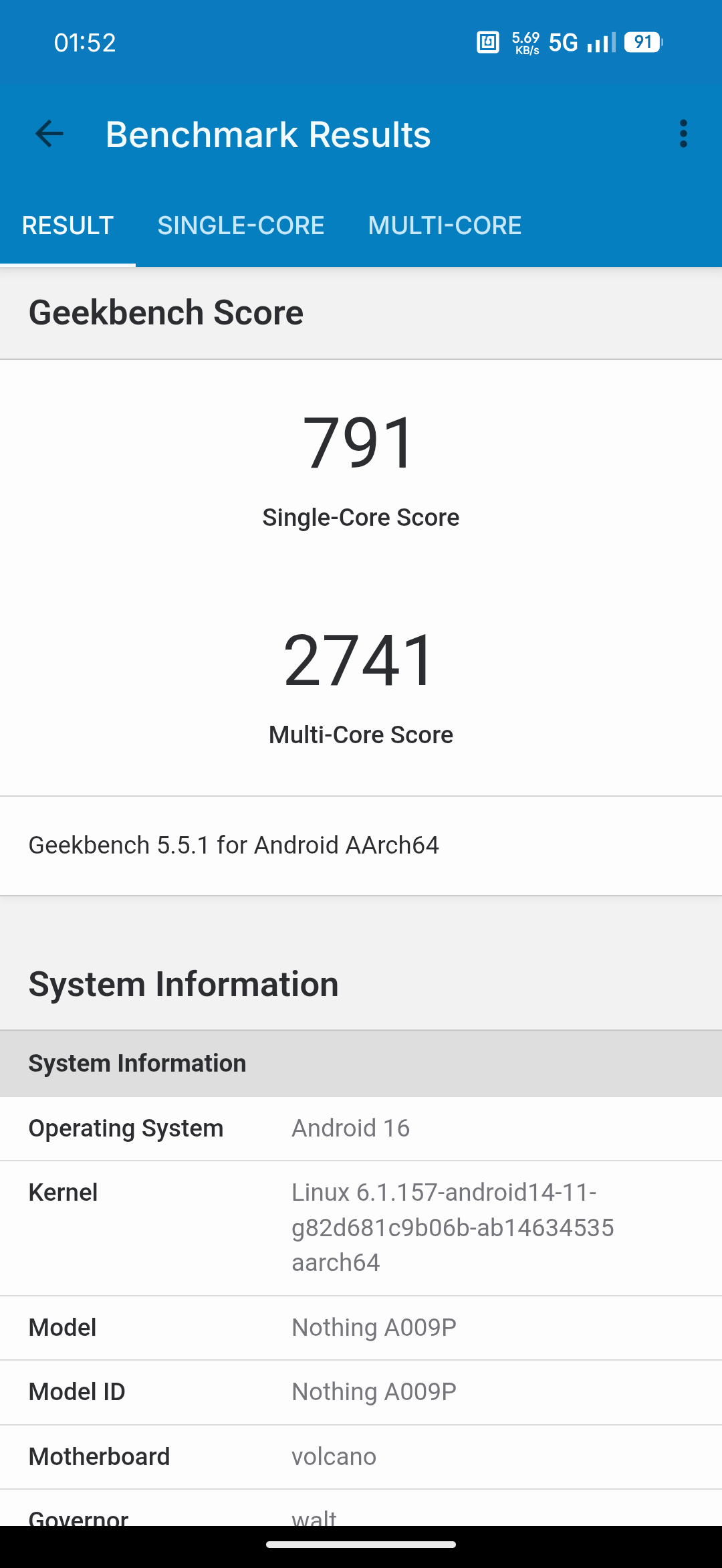 Nothing Phone (4b) - Recenzja 43 Nothing Phone (4b) - Geekbench 5.5.1 - CPU Benchmark