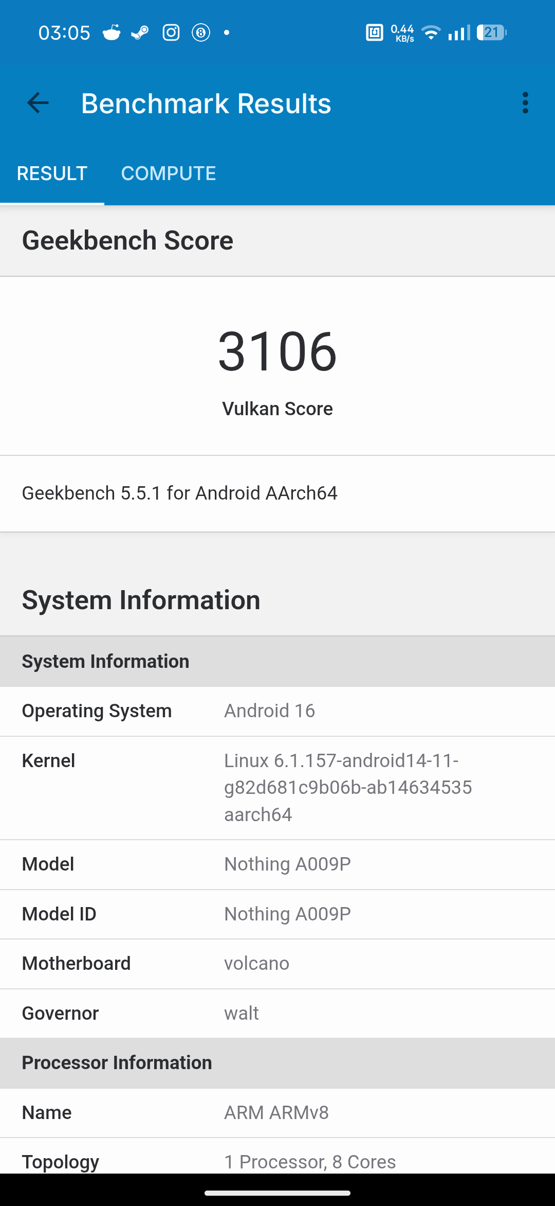 Nothing Phone (4b) - Recenzja 45 Nothing Phone (4b) - Geekbench 5.5.1 - GPU Benchmark - Vulkan