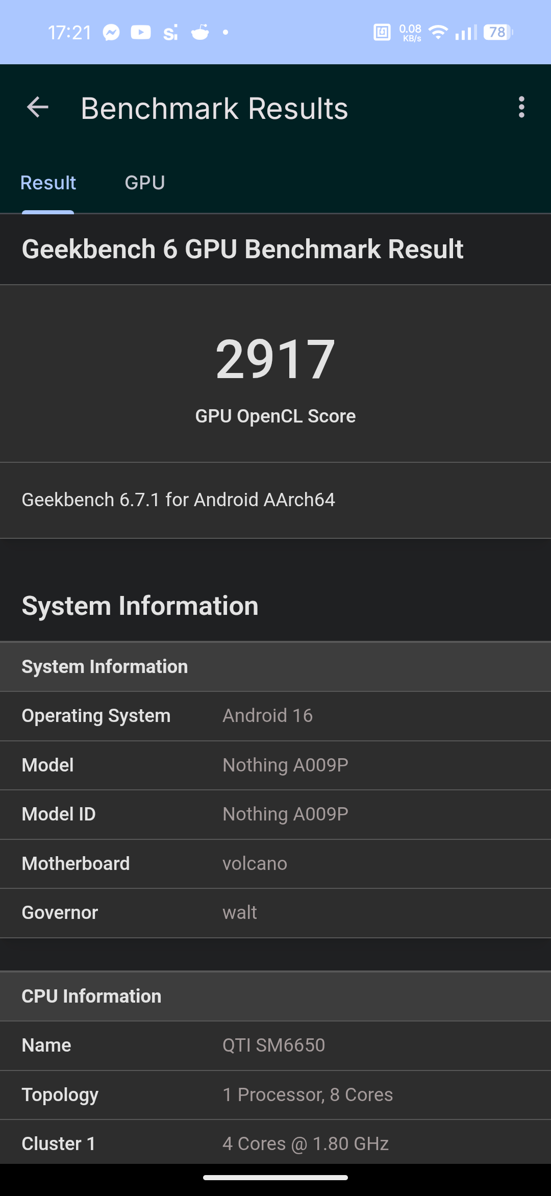 Nothing Phone (4b) - Recenzja 47 Nothing Phone (4b) - Geekbench 6.7.1 - GPU Benchmark - OpenCL